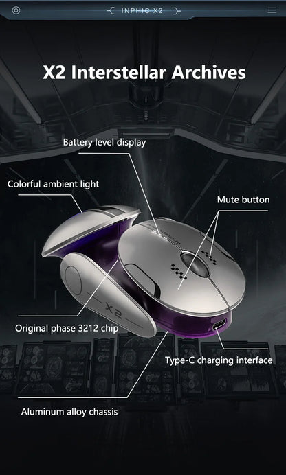 Inp X2 Silent Bluetooth-mus Metallbas Uppladdningsbar trådlös spelmus för dator Laptop Kontorsspel