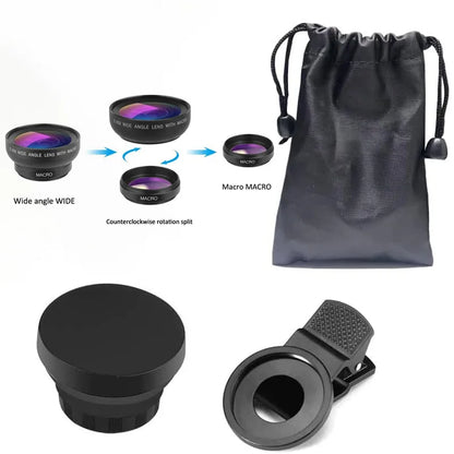 2 IN 1 Lens Universal Clip 37mm Mobile Phone Lens Professional 0.45X 49uv Super Wide-Angle + Macro HD Lens For iPhone Android