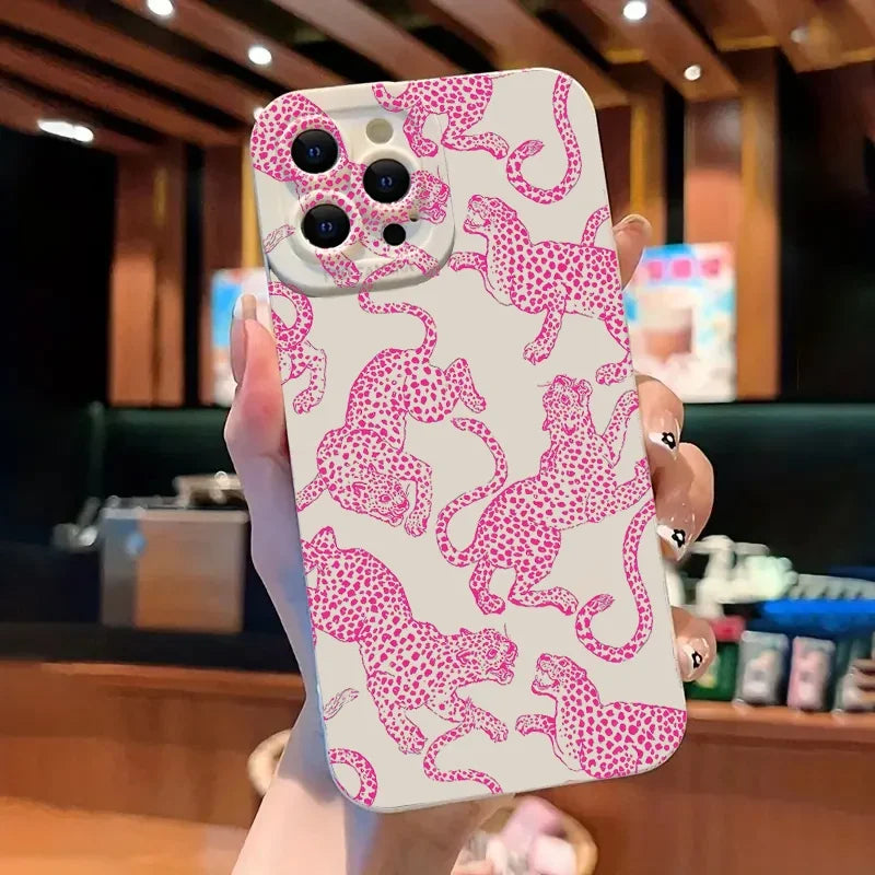 Case For iPhone 15 14 13 12 11 Pro Max XS X XR Pink Leopard Print Pattern Phone Cover For iPhone 7 8 Plus 15 14 SE 2022 SE3 Case