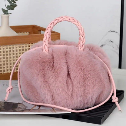 Cute Pumpkin Plush Shoulder Bag - Winter Rabbit Fur Crossbody Tote for Girls