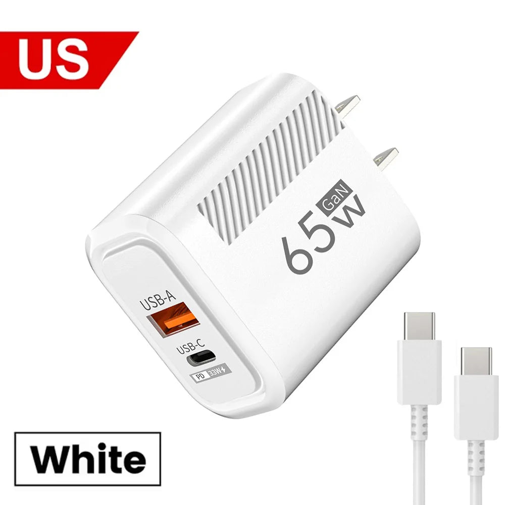 65W GaN USB C Charger Fast Charging Wall Charger For iPhone/Xiaomi/Samsung PD Type C Phone Adapter EU/US Plug