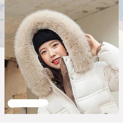 Extra Long Padded Parka with Faux Fur Collar Loose Fit