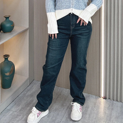 High Waist Straight Leg Jeans with Embroidery Loose and Retro Style