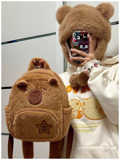 Capybara Plush Backpack Kawaii Fashion Plushie Doll Fur Bag Children's Bag Shoulder Bag Mini Knapsack Bags Gifts For Girlfriend