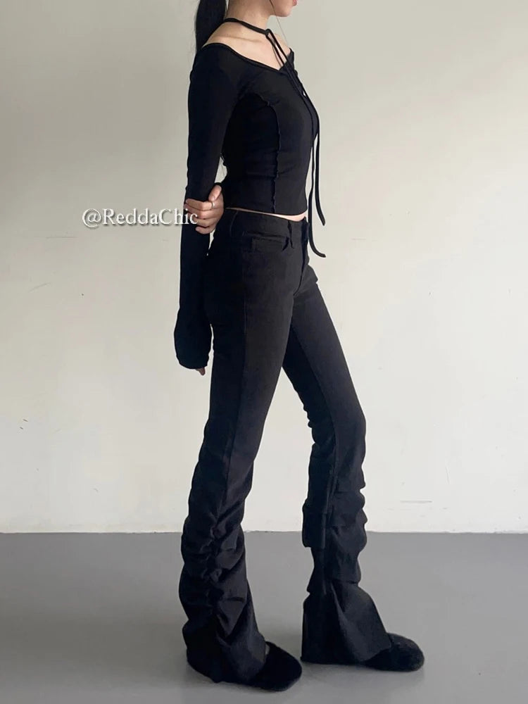 High Waist Ruched Flare Jeans with Bootcut Design Stylish and Chic