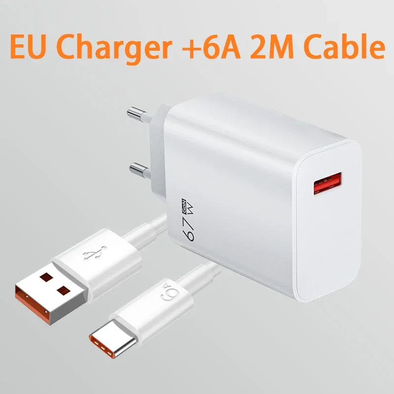 For Xiaomi 67W USB Fast Charger 6A Type C Cable Phone Power Adapter For Mi 12 11 POCO X5 X4 Pro Redmi Note9 10 11 Charging Line