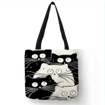 Canvas Bag with High-Definition Digital Cat Pattern – Environmentally Friendly, Portable Linen Shopping Bag