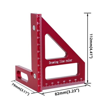 Carpenter Square -Träbearbetning fyrkantig gradskiva Aluminium geringstriangellinjal 3D multivinkel 45/90 graders layout Mätlinjal