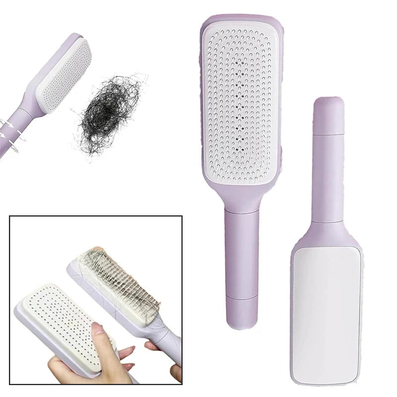 Automatic Cleaning Rotating Hairbrush – Retractable, Anti-Static, Scalp Massaging Comb