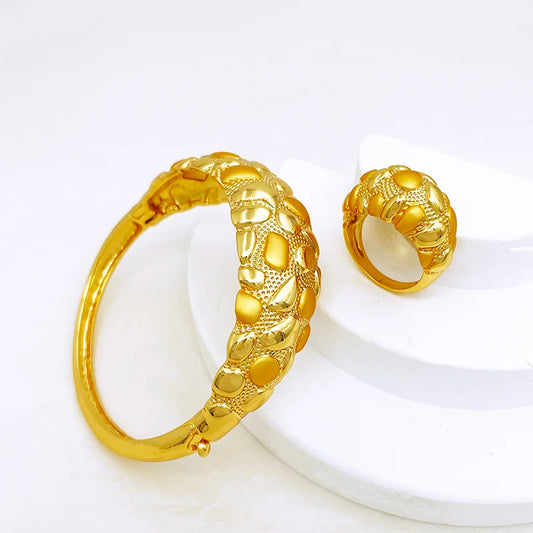 New Bracelet For Women Dubai Luxury Bangle And Ring Set 18K Gold Plated Jewelry High Quality