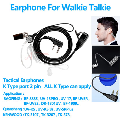 Quansheng UV-K5 Walkie Talkie Headset Headphone Earphone For Kenwood Baofeng UV-5R UV82 UV-17 Tytera TC-UV8000 Wouxun KG-UV6D