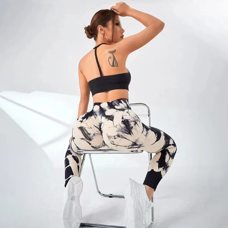 Women's High Waist Tie-Dye Yoga Leggings with High Elasticity