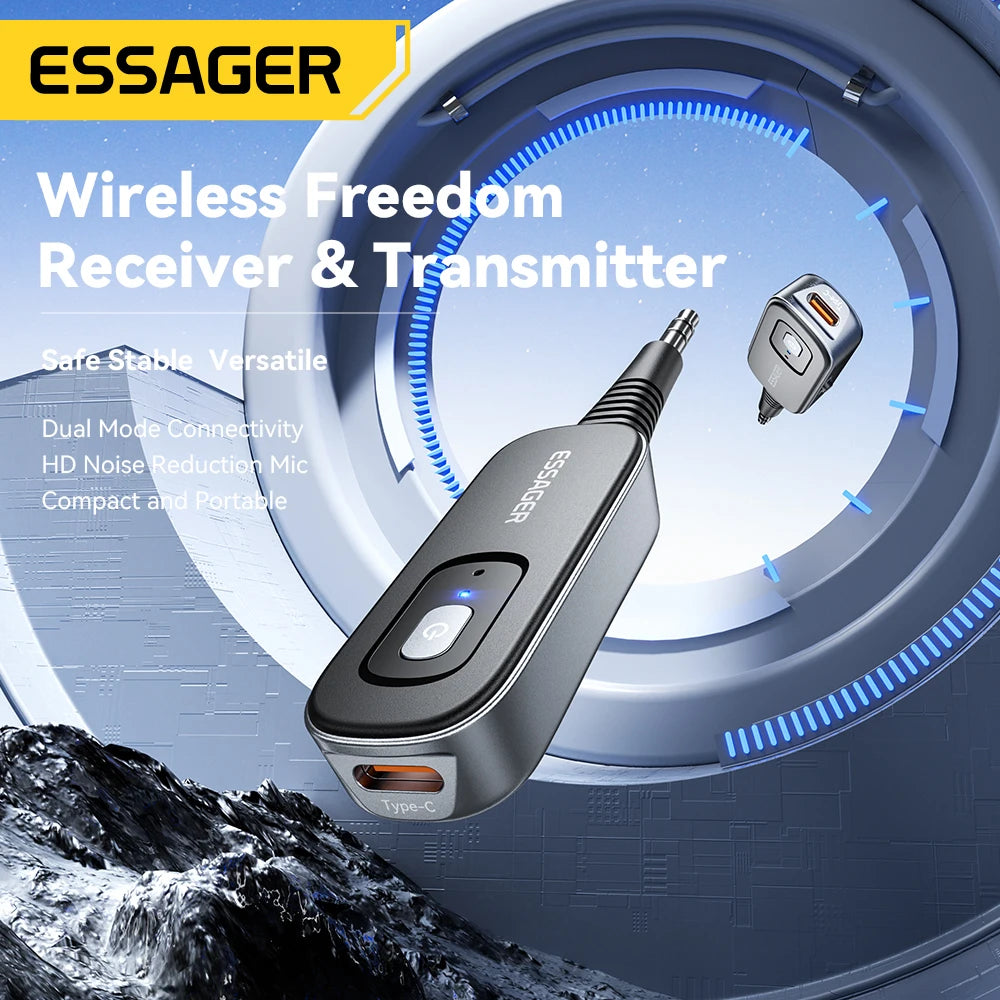 Essager Bluetooth 5.1 Audio Receiver Transmitter 3.5MM 3.5 AUX With Mic Stereo Music Wireless Adapter For  PC TV Car Speakers