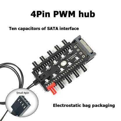 TEUCER PC Kylarfläkt HUB 1 till 10 12V 4 Pin PWM Splitter Extension Supply Socket Concentrator