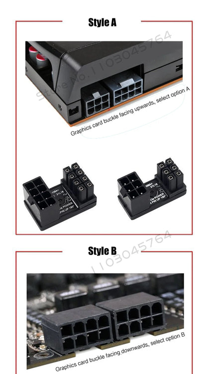 Graphics Card Power Supply Adapter Elbow 180°, GPU PSU Steering Connector PCI-E 6Pin 8Pin Rotating Wiring Artifact Solution