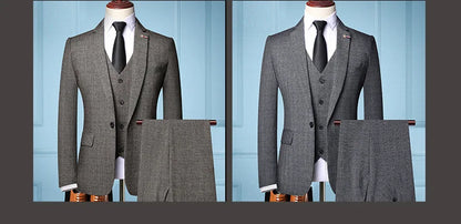 S-5XL (Jacket + Vest + Pants) Retro Gentleman Classic Fashion Plaid Mens Formal Business Slim Suit 3Pces Set Groom Wedding Dress