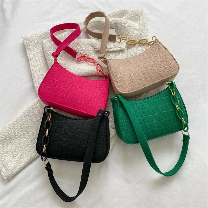 Felt Shoulder Bags for Women – Women's Subaxillary Bag Design, Advanced Texture, Armpit Handbags, Purses, Crescent Saddle Bag.