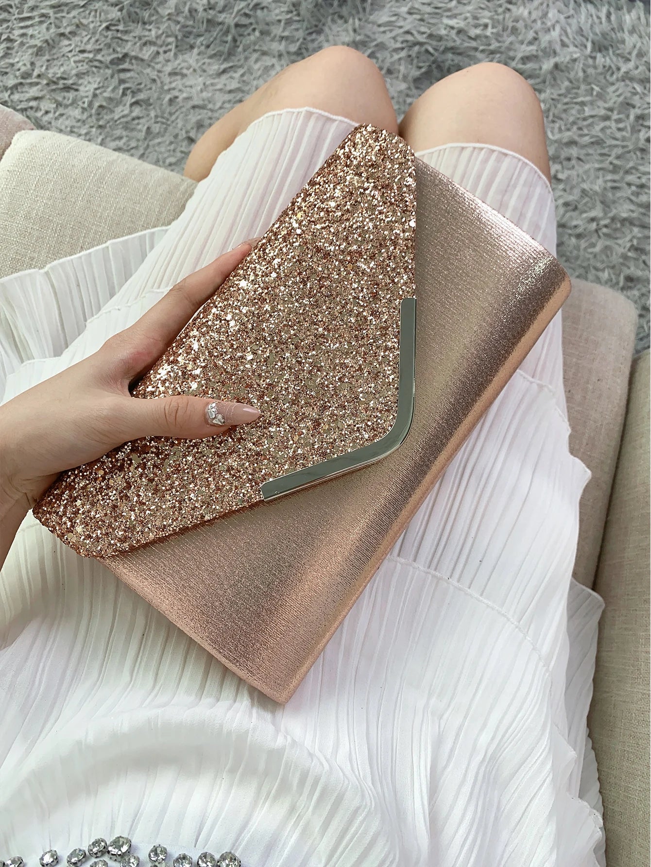 Glitter Bling Envelope Clutch – Elegant fest- och bröllopsväska för kvinnor.