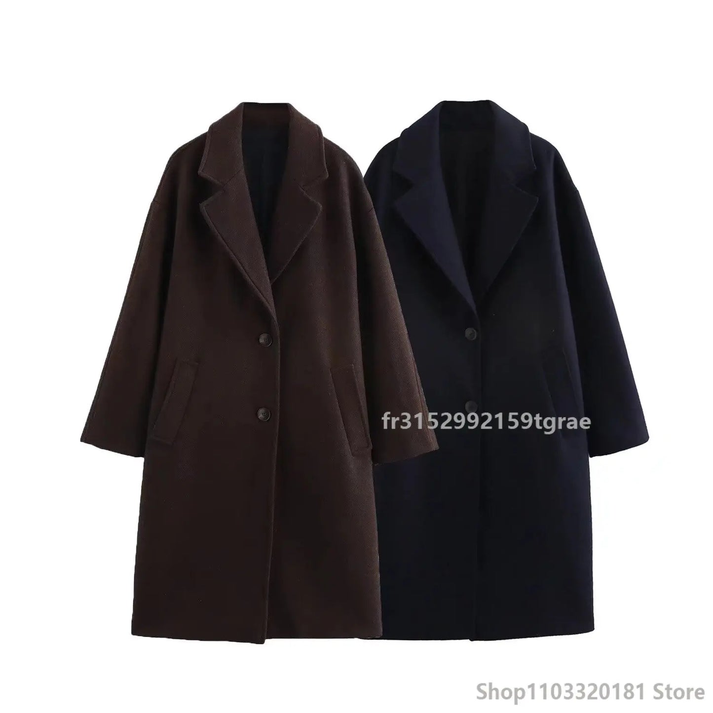 Women's Brown Long Coat in Wool Blend with Long Sleeves