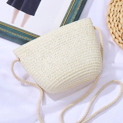 Yogodlns Flap Small Crossbody Shoulder Bag Women Straw Woven Beach Bag Ladies Rattan Handmade Knitted Bucket Mini Purse Handbags