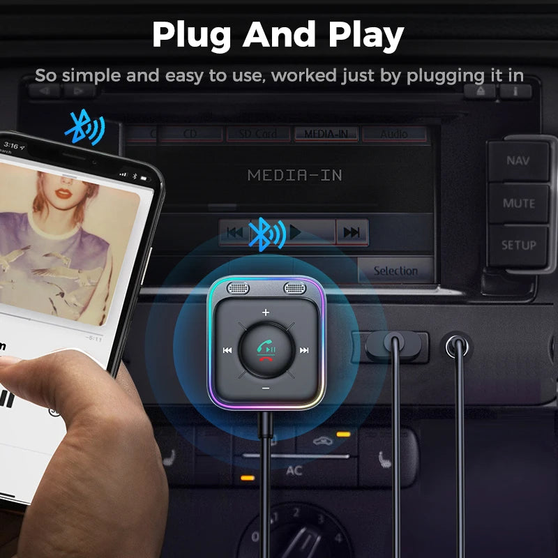 Joyroom Bluetooth 5.4 biladapter med dubbla mikrofoner brusreducering AUX Bluetooth trådlös mottagare bilsats plug-and-play