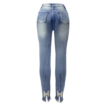 High Waist Vintage Pencil Jeans with Tail Lift Design