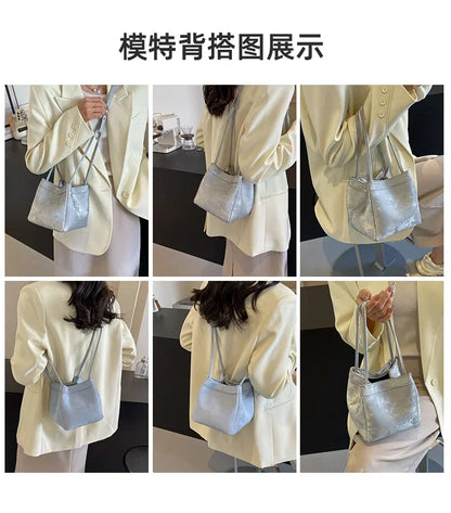 Light Luxury PU Magnetic Buckle Bucket Bag – 2025 Trendy Women's Fashionable Shoulder Bag.