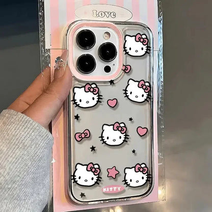 Genomskinligt telefonfodral med tecknad Hello Kitty-design för iPhone 16ProMax