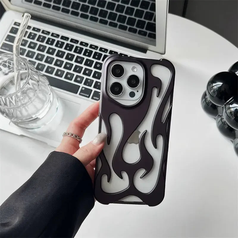 New 3D Flame Pattern Hollow Slim Shockproof Case for iPhone