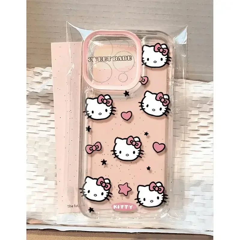 Clear Transparent Phone Case with Cartoon Hello Kitty Design for iPhone 16 Pro