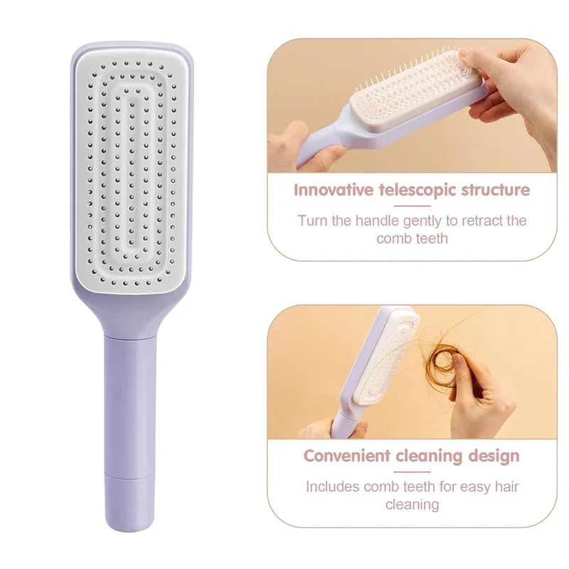 Automatic Cleaning Rotating Hairbrush – Retractable, Anti-Static, Scalp Massaging Comb