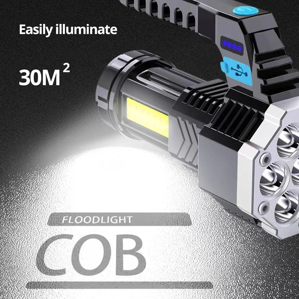 High Power Rechargeable Led Flashlights 7LED Camping Torch With Cob Side Light Lightweight Outdoor Lighting ABS Material