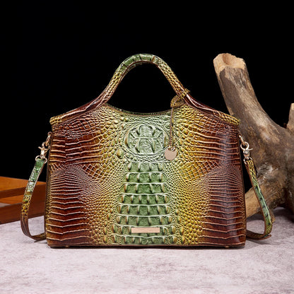 Genuine Leather Handbag – High-End Retro Women's Bag with Crocodile Pattern and Solid Color Design