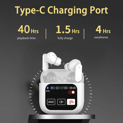 TWS Öronsnäckor ANC Active Noise Cancellation hörlurar med pekkontroll LCD-skärm Super Bass Premium Sound ENC Microphone SE-60