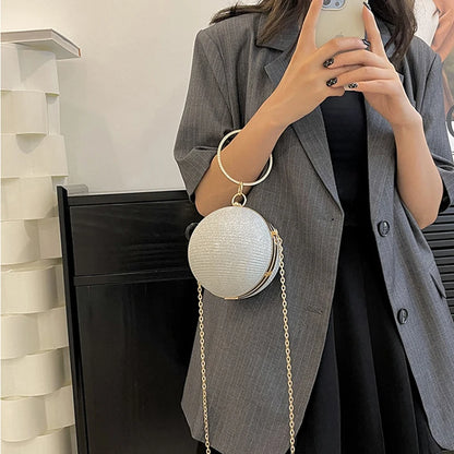 Circular Ring Portable Evening Bags Metal Sliver Round Ball Handbags For Lipstick Elegant Luxury Clutch Purse Wedding Wallets