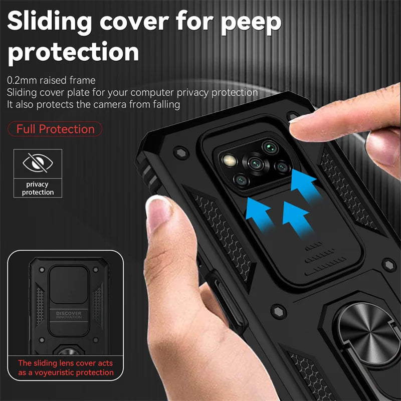 Shockproof Armor Case for Xiaomi Pocophone Poco X3 Pro, Car Holder Phone Cover for Poco X3 NFC, X3 Pro, Camera Lens Protection Funda