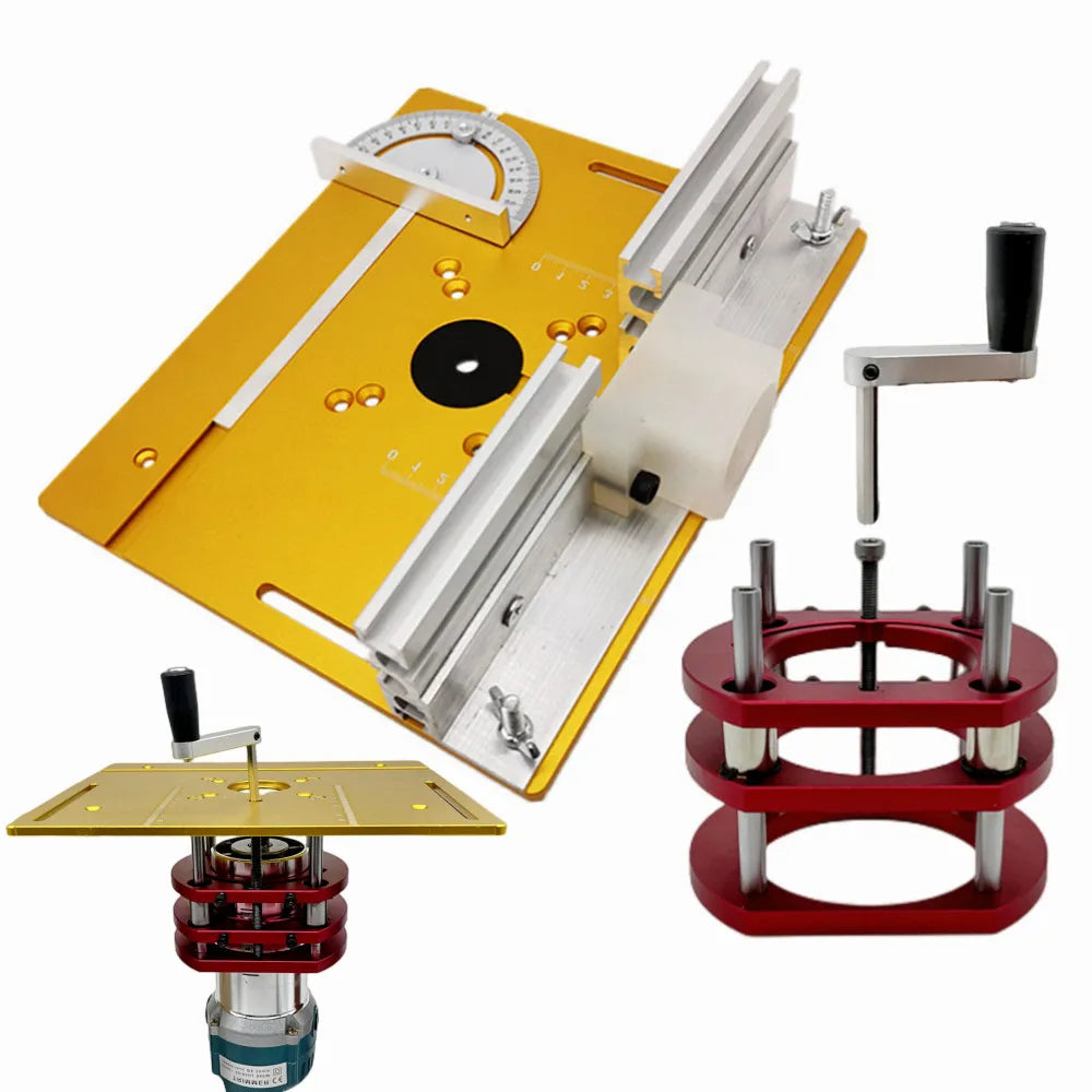 Router Lift Kit W/ Aluminum Router Plate for 65mm Diameter Motors Woodworking Router Table Workbench Trimmer Engraving Machine