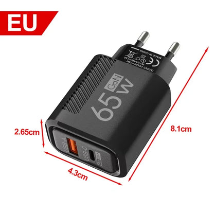 65W GaN USB C Charger Fast Charging Wall Charger For iPhone/Xiaomi/Samsung PD Type C Phone Adapter EU/US Plug