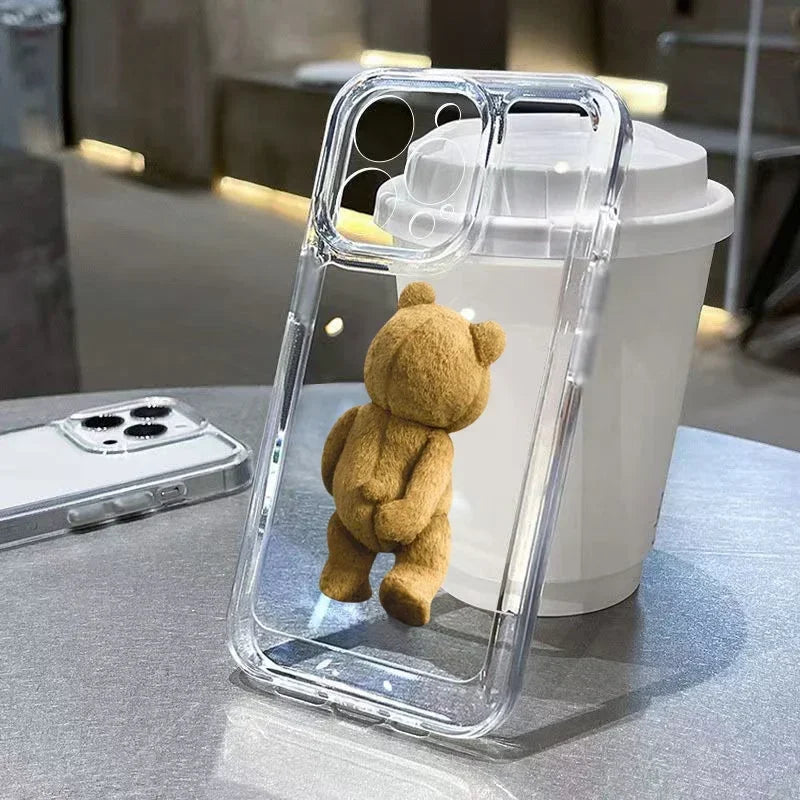 Teddy Bear Par Cartoon Telefonfodral för iPhone-modeller, mjukt genomskinligt stötsäkert bakstycke