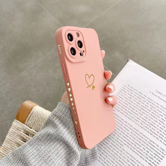 Love Heart Matte Silicone Phone Case For iPhone 11 12 13 14 15 Pro Max XS X XR 7 8 15 Plus SE 2020 Camera Lens Protection Cover