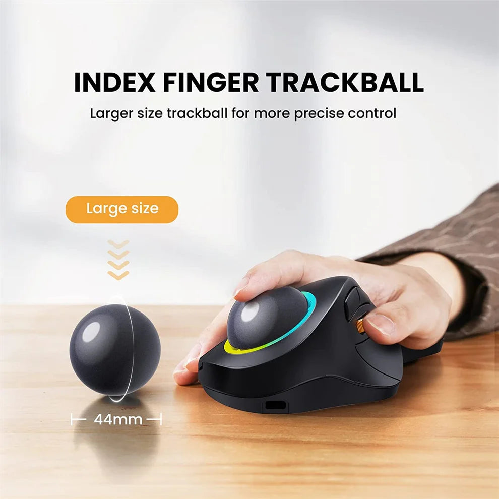 JOA RGB Backlit Wireless Trackball Mouse Wireless 2.4G Rechargeable Ergonomic Rollerball Gaming Mouse for Laptop Mac iPad Game