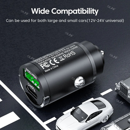 Olaf Mini 100W PD QC Pull Ring Fast Charging Car Charger USB C Car Phone Charger Adapter For iPhone 13 12 Xiaomi Samsung Huawei