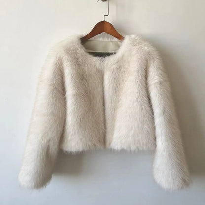 Gradient Cropped Faux Fur Jacket Stylish and Fluffy