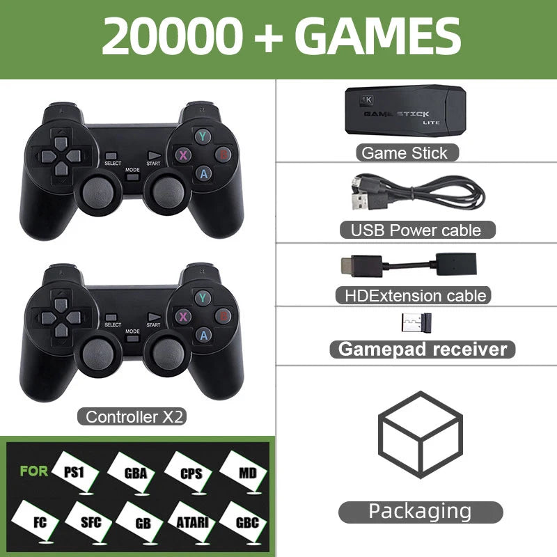 Video Game Console TV HD Game Stick 64GB 20000 Retro Games For PS1/GBA/MAME/SEGA Everdrive Save/Search/Adding For Children Gift