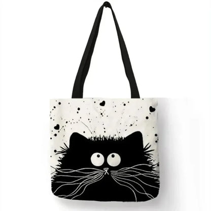 Canvas Bag with High-Definition Digital Cat Pattern – Environmentally Friendly, Portable Linen Shopping Bag