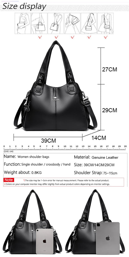 Genuine Soft Leather Handbags for Women Vintage Shoulder Tote Bag Luxury Designer Ladies Large Capacity Purse Bags Sac A Main