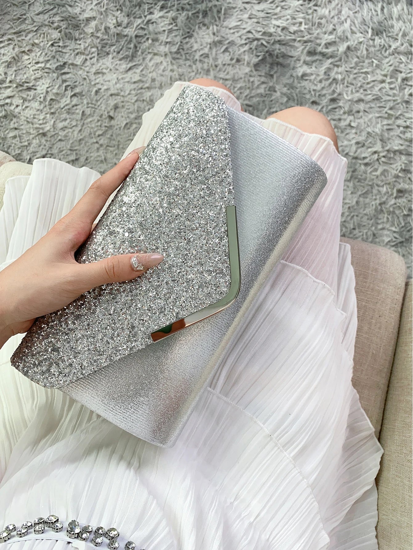 Glitter Bling Envelope Clutch – Elegant Party & Wedding Handbag for Women.