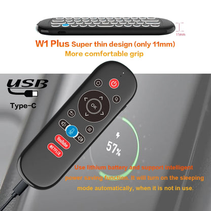 W1 PLUS Air Mouse Fjärrkontroll 2.4G RF Trådlöst Minitangentbord Smart Gyroskop Tangentbord Sense Anti-förlust IR för Android TV Box