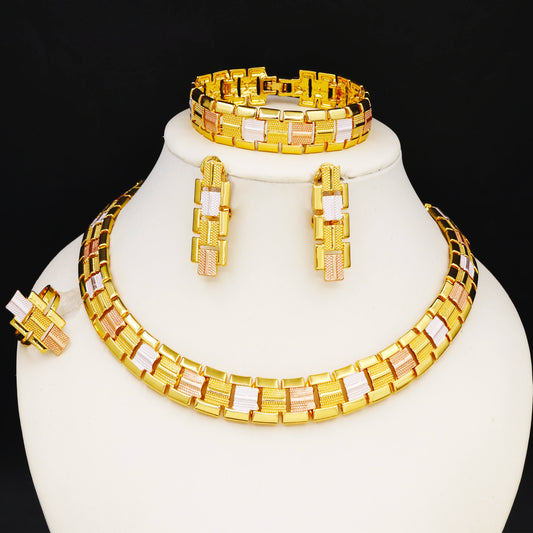 High Quality Women Jewelry Set Necklaces Earrings Bracelet Ring Dubai Nigeria Wedding Party Gift 18K Gold Plated