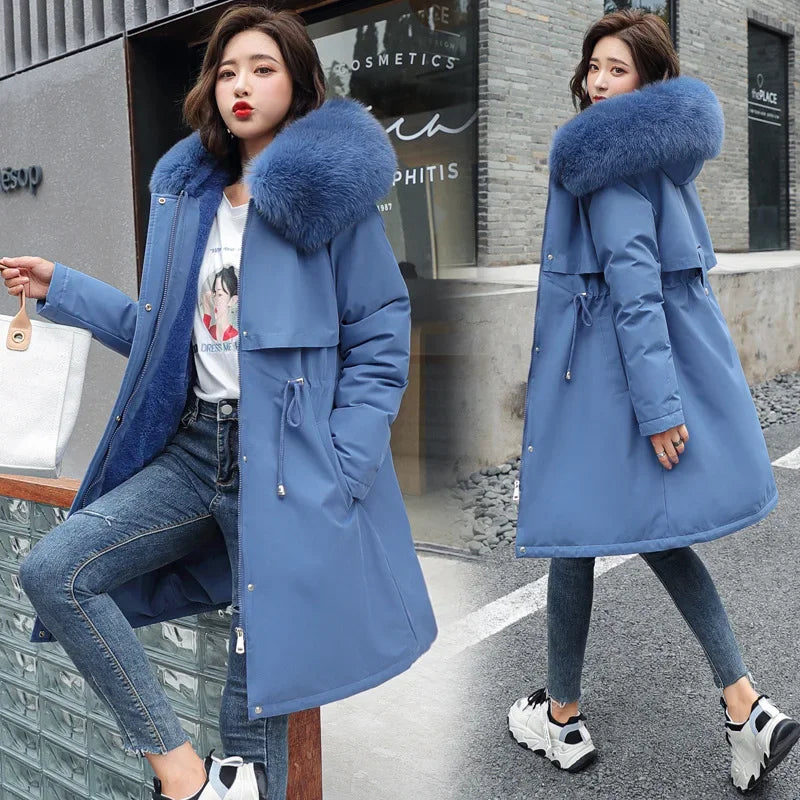 Long Hooded Parka with Wool Liner and Fur Collar Thick and Warm